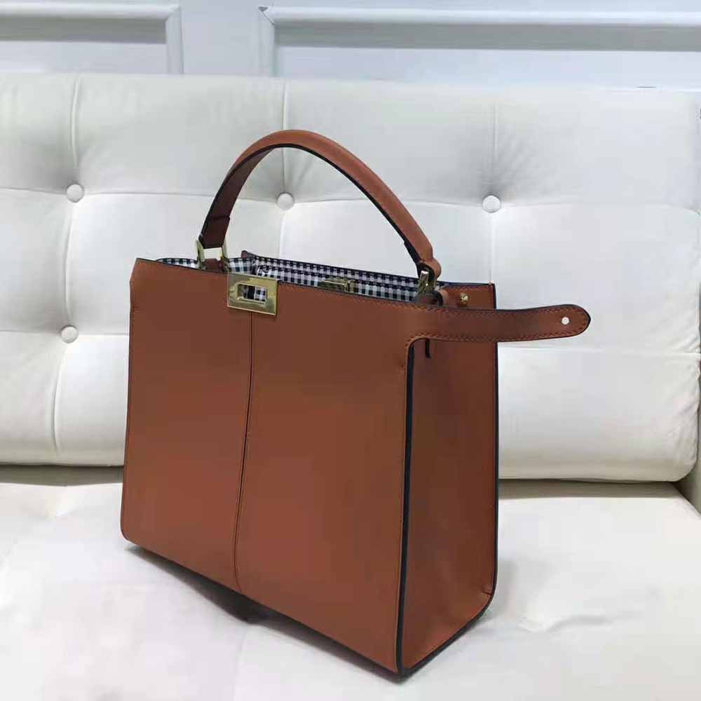 Fendi Women Peekaboo X-Lite Medium Brown Leather and Check Bag - image 4