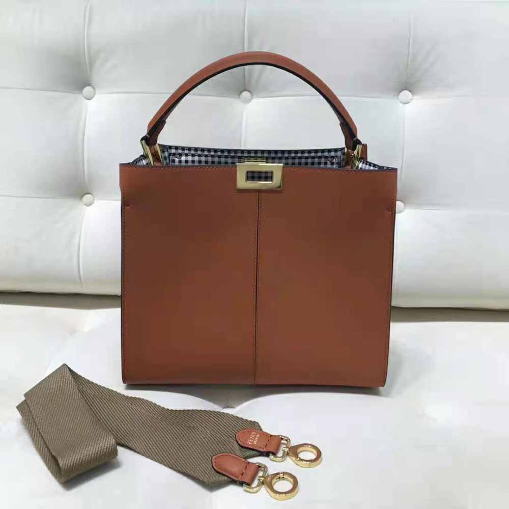 Fendi Women Peekaboo X-Lite Medium Brown Leather and Check Bag - image 5