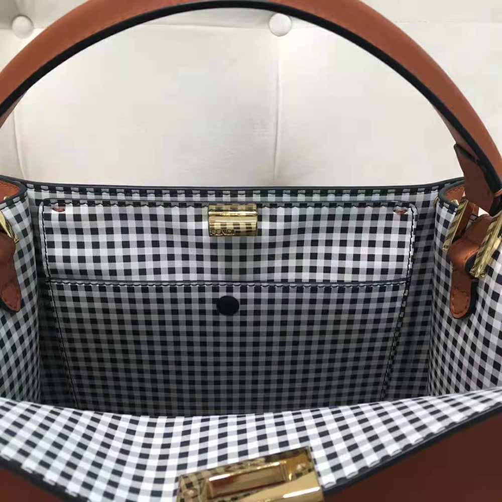 Fendi Women Peekaboo X-Lite Medium Brown Leather and Check Bag - image 7