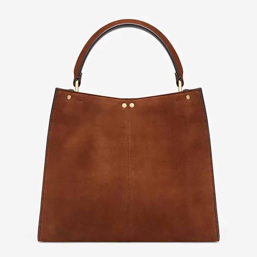 Front view of Fendi Women Peekaboo X-Lite Medium Brown Suede Bag