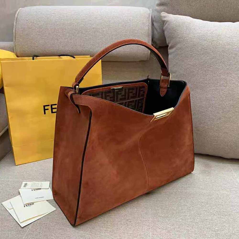 Fendi Women Peekaboo X-Lite Medium Brown Suede Bag - image 4