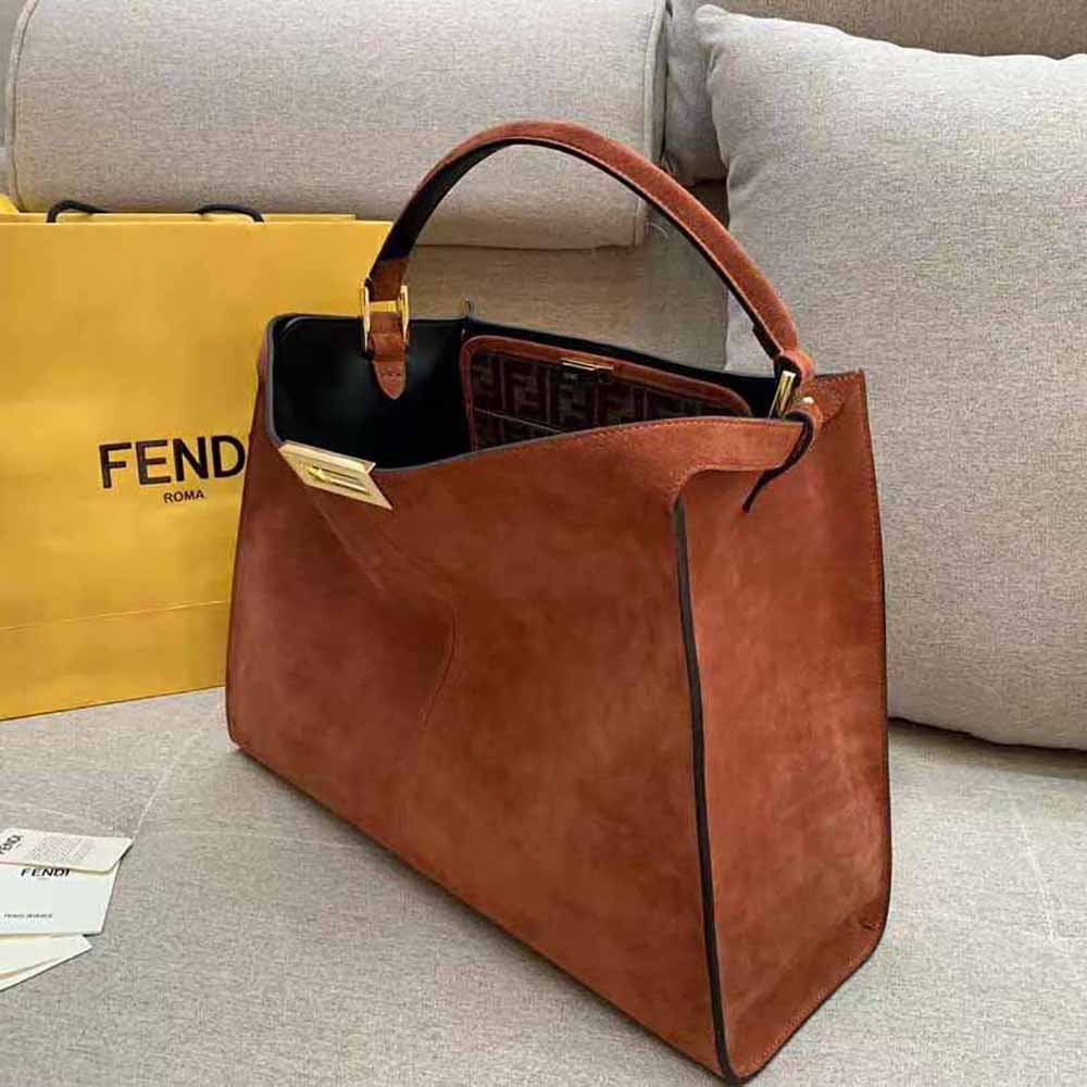 Fendi Women Peekaboo X-Lite Medium Brown Suede Bag - image 5