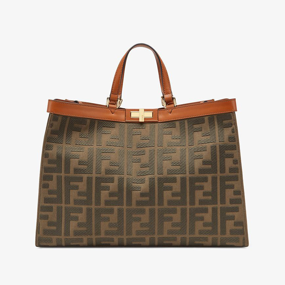 Front view of Fendi Women Peekaboo X-Tote Green Canvas Bag