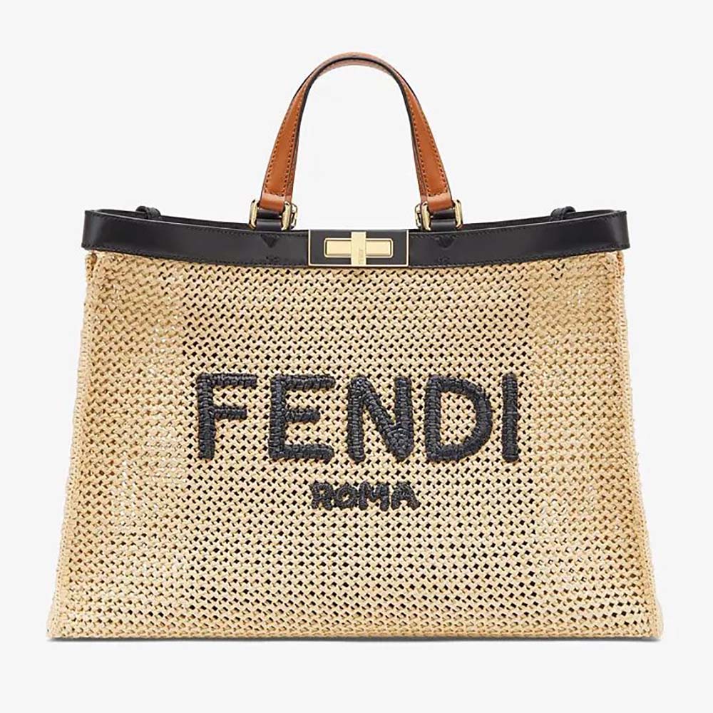 Front view of Fendi Women Peekaboo X-Tote Natural Raffia Bag
