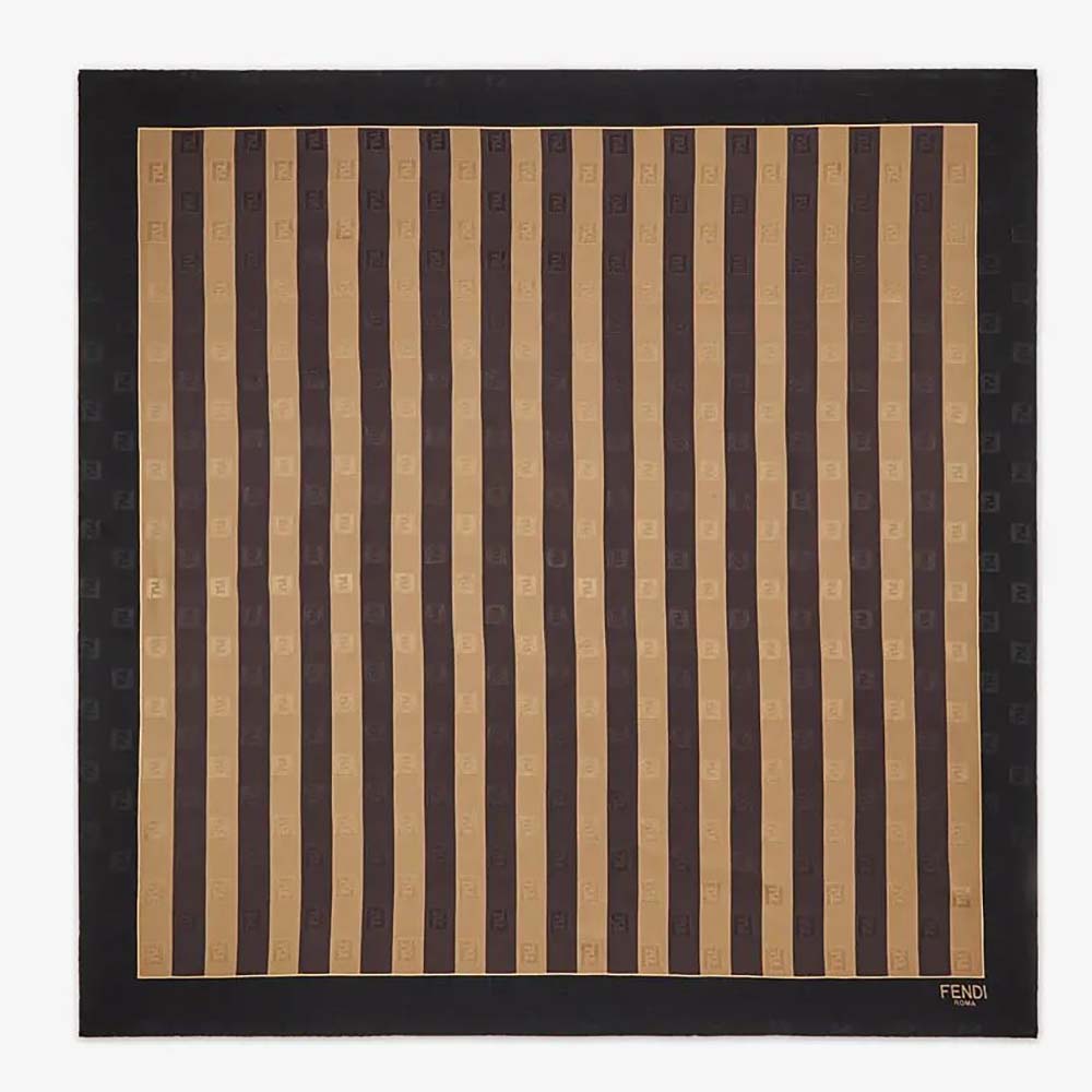 Front view of Fendi Women Pequin Foulard Brown Silk Foulard elegantly draped