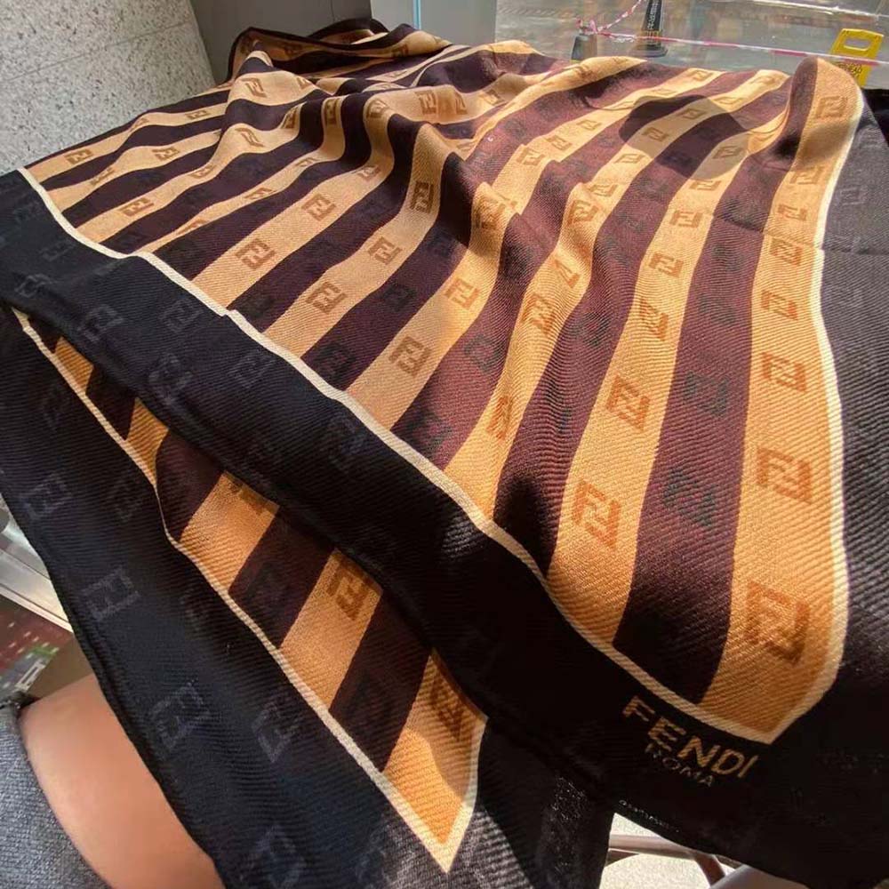 Fendi Women Pequin Foulard Brown Silk Foulard - image 4