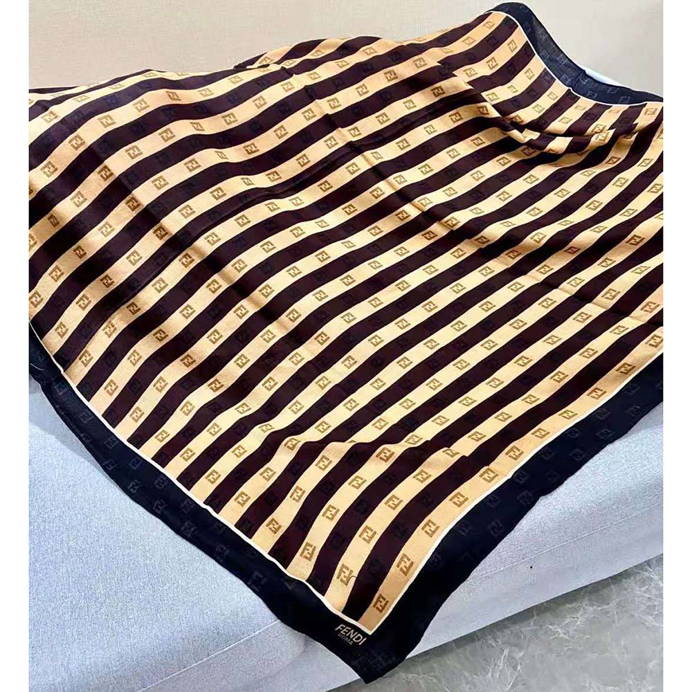 Fendi Women Pequin Foulard Brown Silk Foulard - image 6