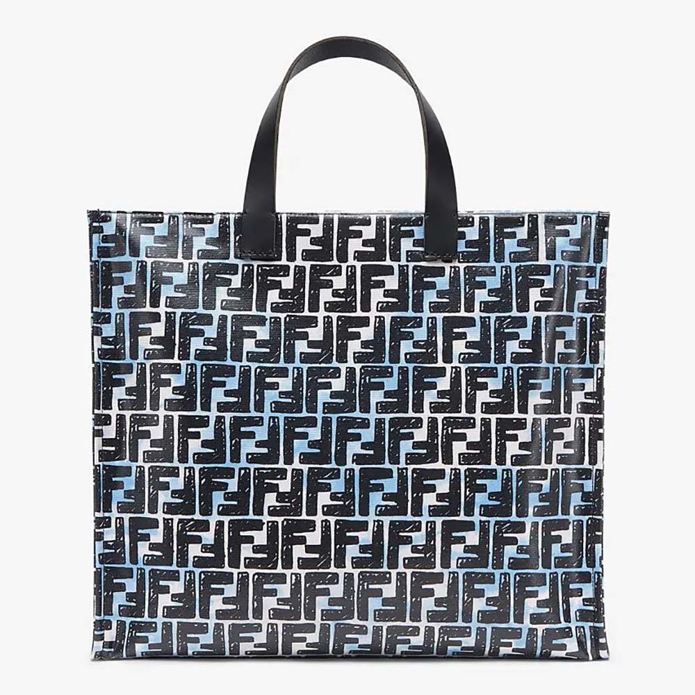 Front view of Fendi Women Shopper Glazed Canvas FF Bag in blue