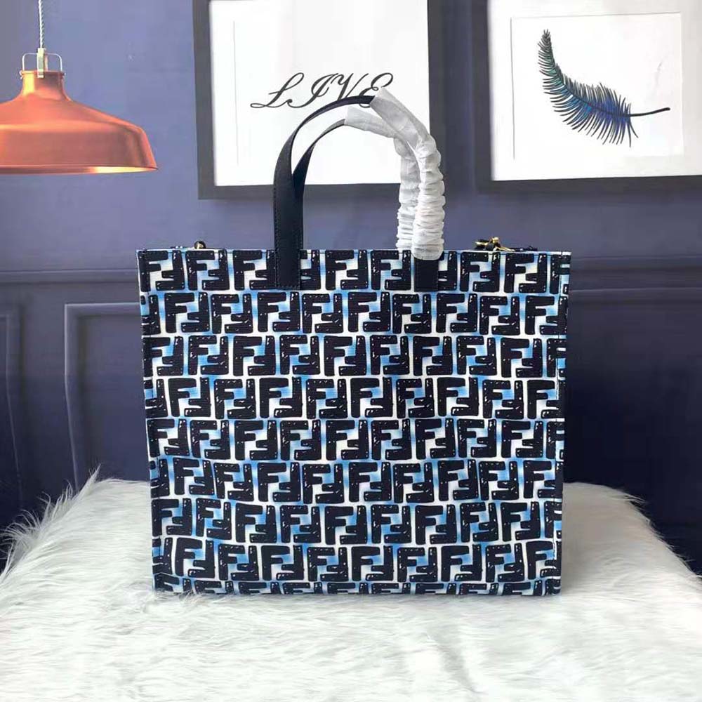 Side angle showing spacious silhouette of Fendi Women Shopper Glazed Canvas FF Bag