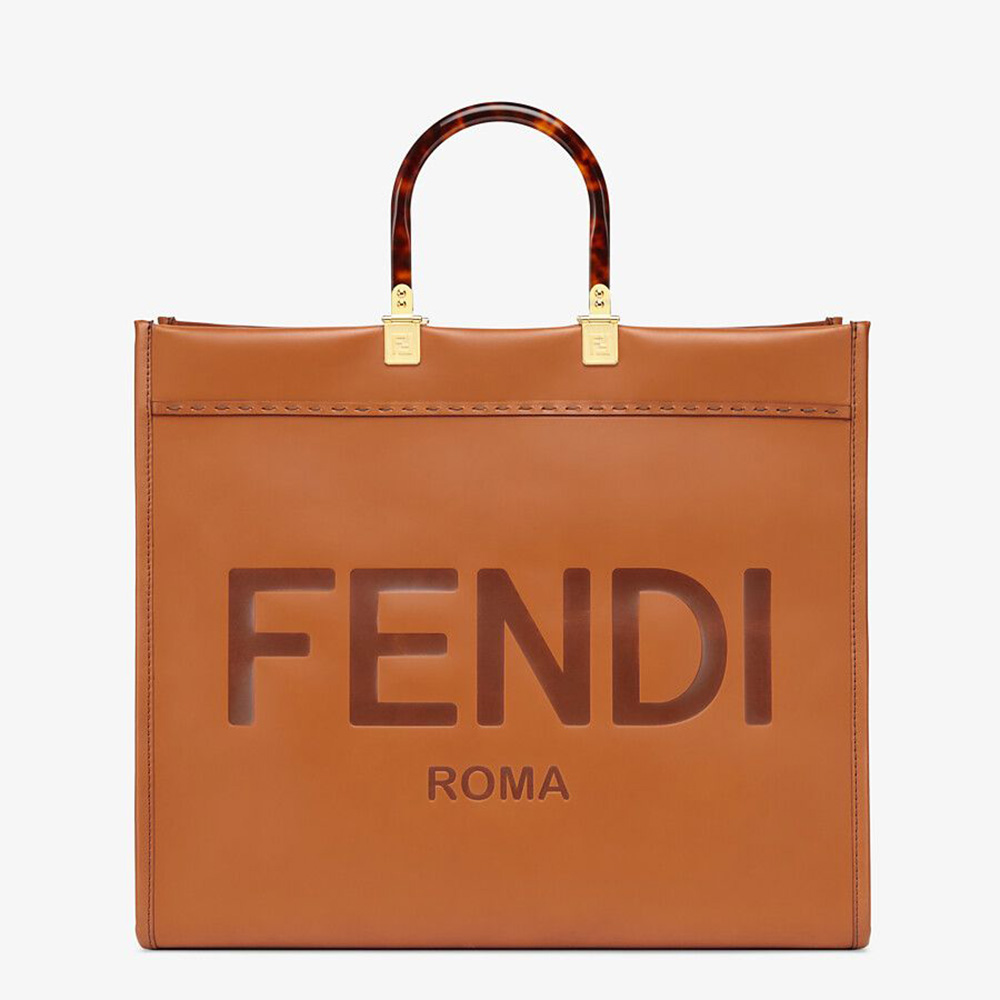 Fendi Women Sunshine Shopper Leather Shopper-Brown - image 1
