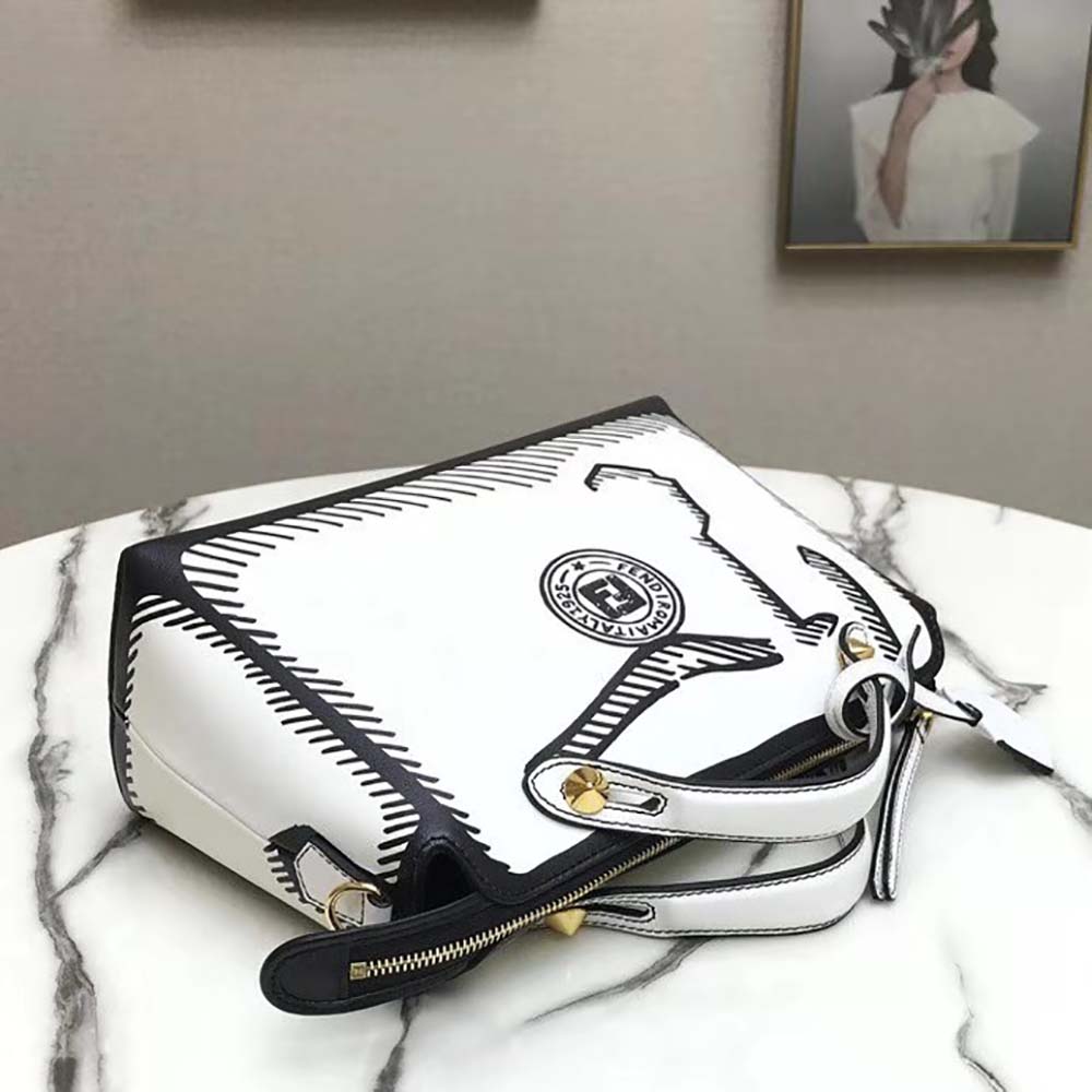 Fendi Women by the way Medium White Leather Printed Boston Bag - image 6