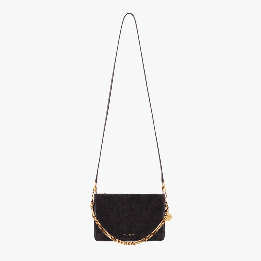 Front view of Givenchy Women Cross3 Bag in Grained Leather and Suede-Black