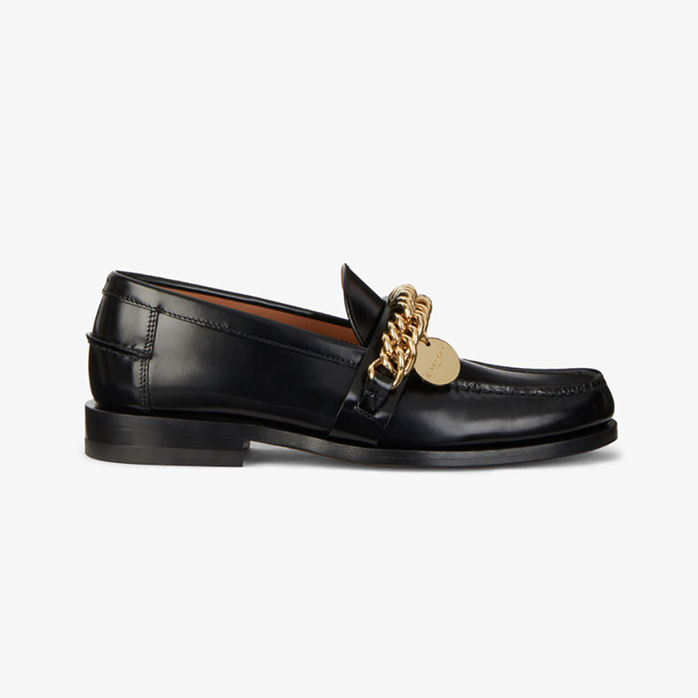 Side view of Givenchy Women Loafers in Leather with Chain-Black showcasing silhouette