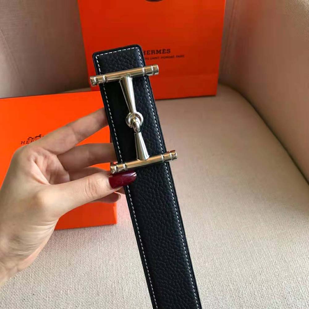 Side view of Hermes Women H Hippique Belt showing polished buckle