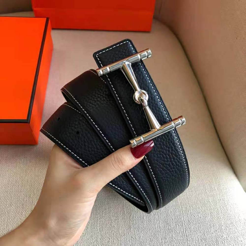 Hermes Women H Hippique Belt Buckle & Reversible Leather Strap 32 mm-Black - image 4