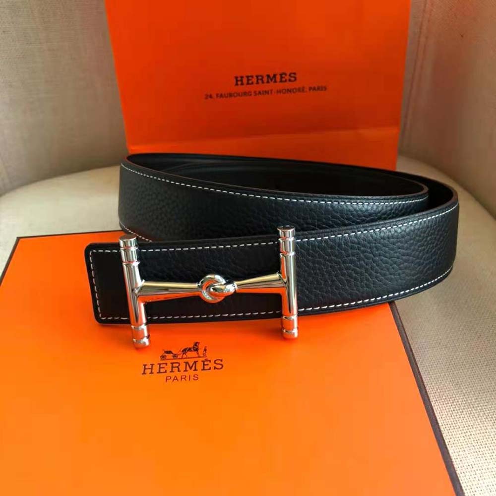Hermes Women H Hippique Belt Buckle & Reversible Leather Strap 32 mm-Black - image 5
