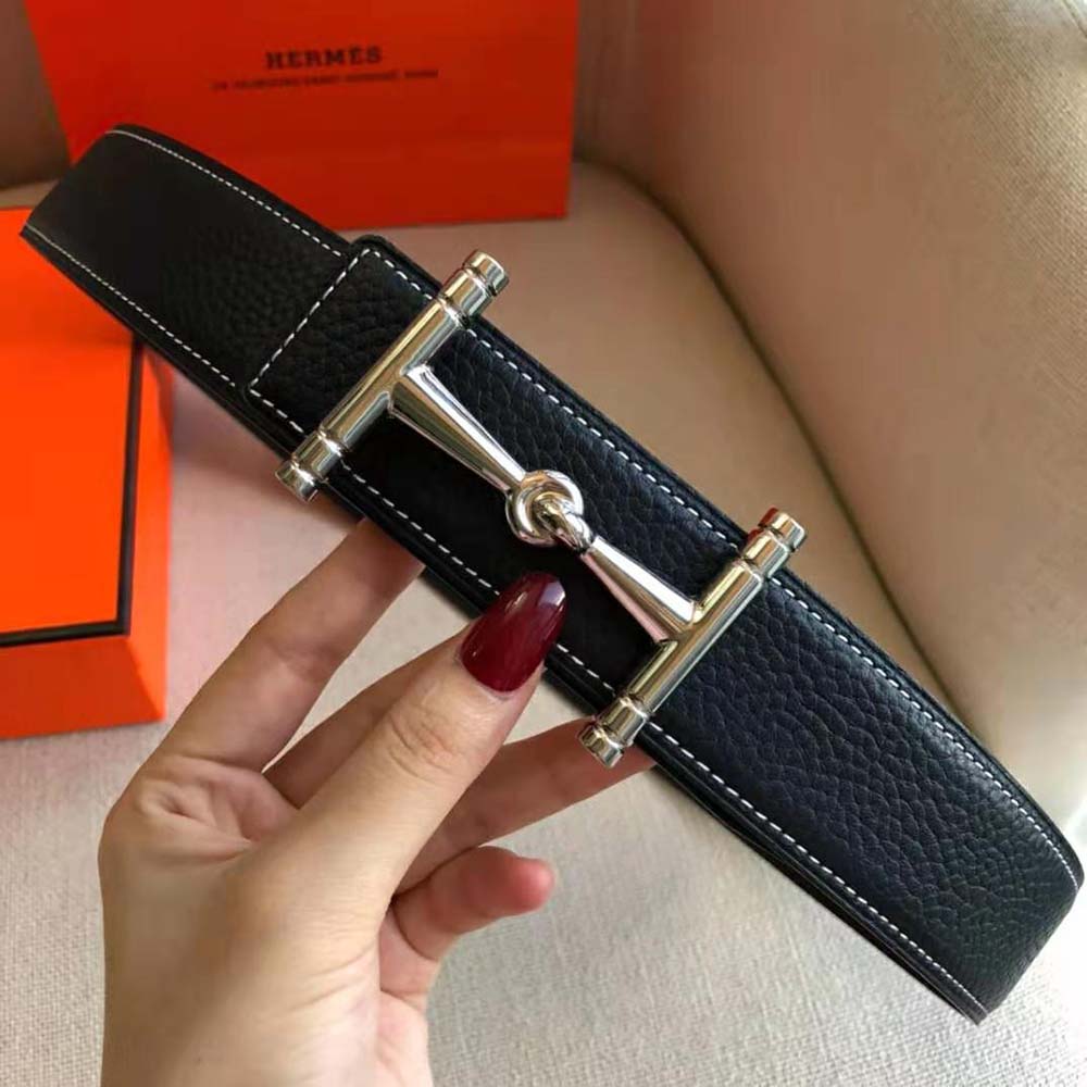 Hermes Women H Hippique Belt Buckle & Reversible Leather Strap 32 mm-Black - image 6