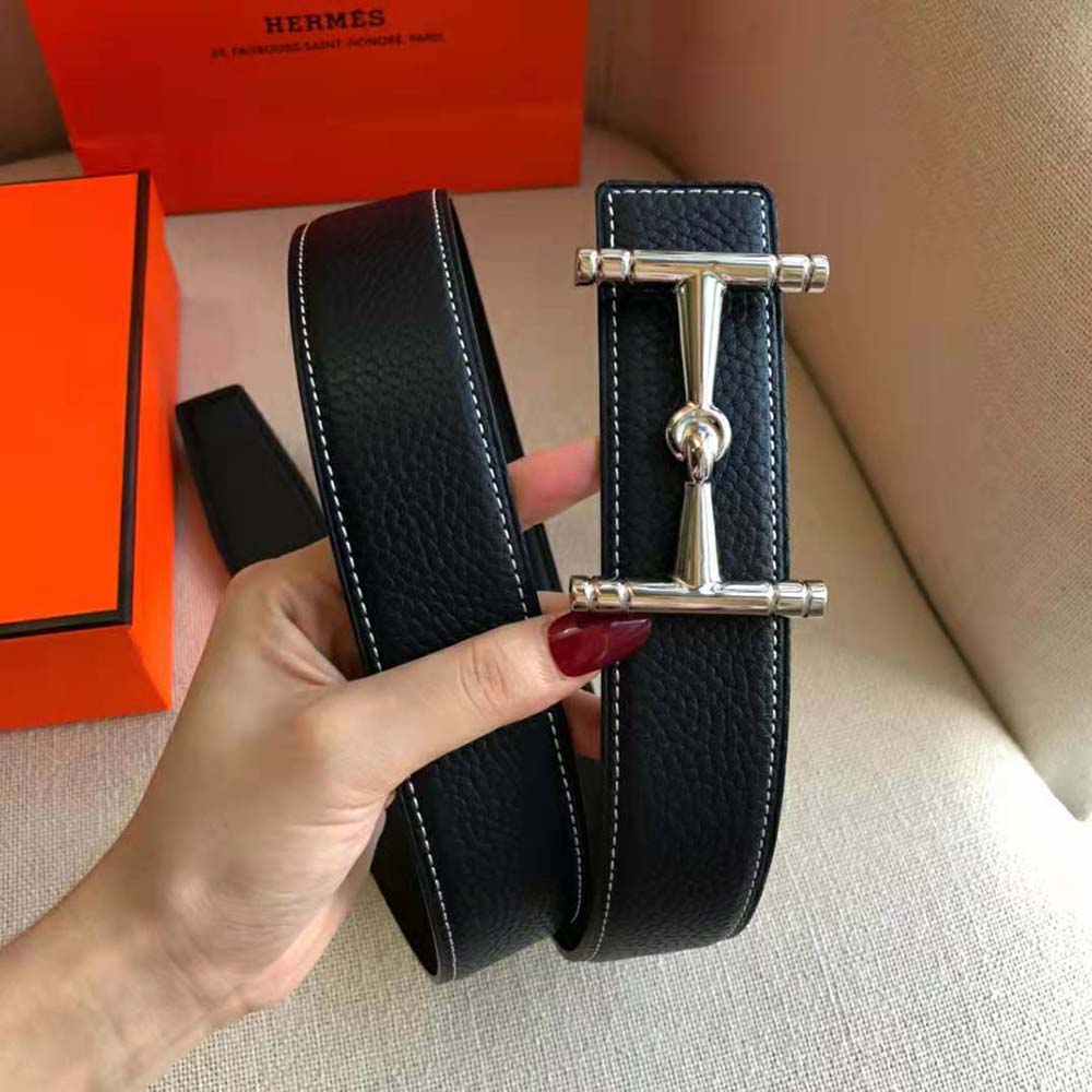 Hermes Women H Hippique Belt Buckle & Reversible Leather Strap 32 mm-Black - image 7