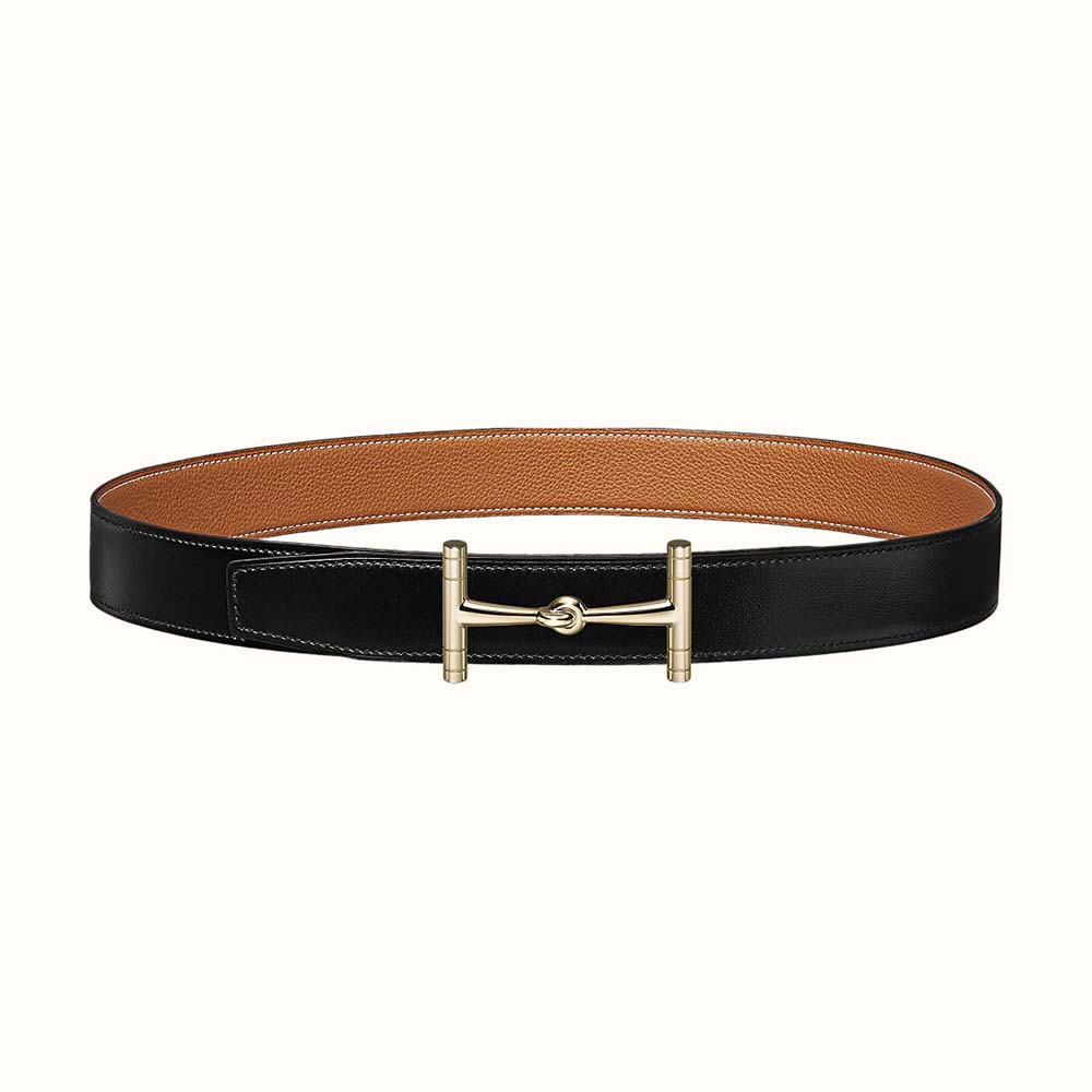 Front view of Hermes Women H Hippique Belt Buckle & Reversible Leather Strap 32 mm-Brown