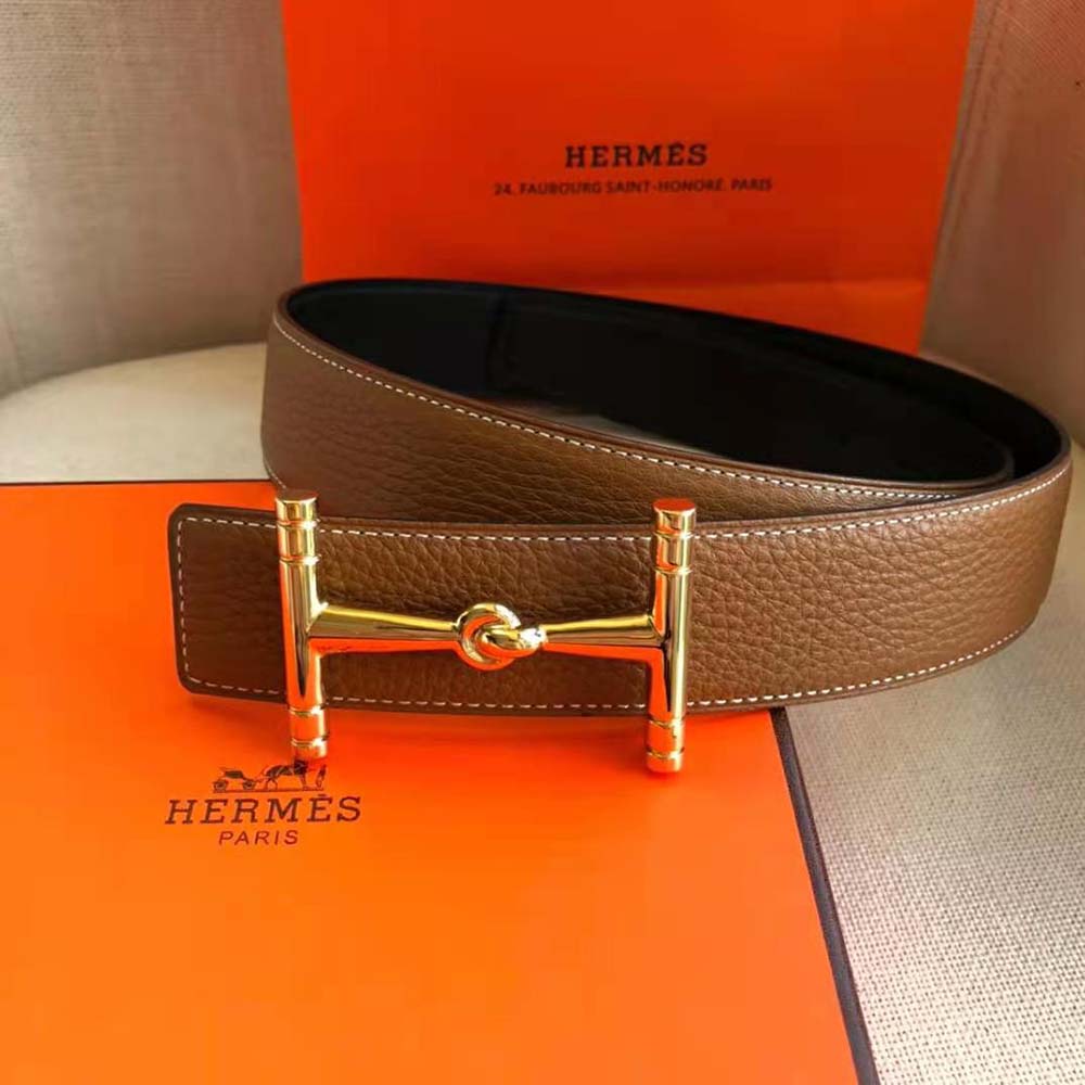 Hermes Women H Hippique Belt Buckle & Reversible Leather Strap 32 mm-Brown - image 4