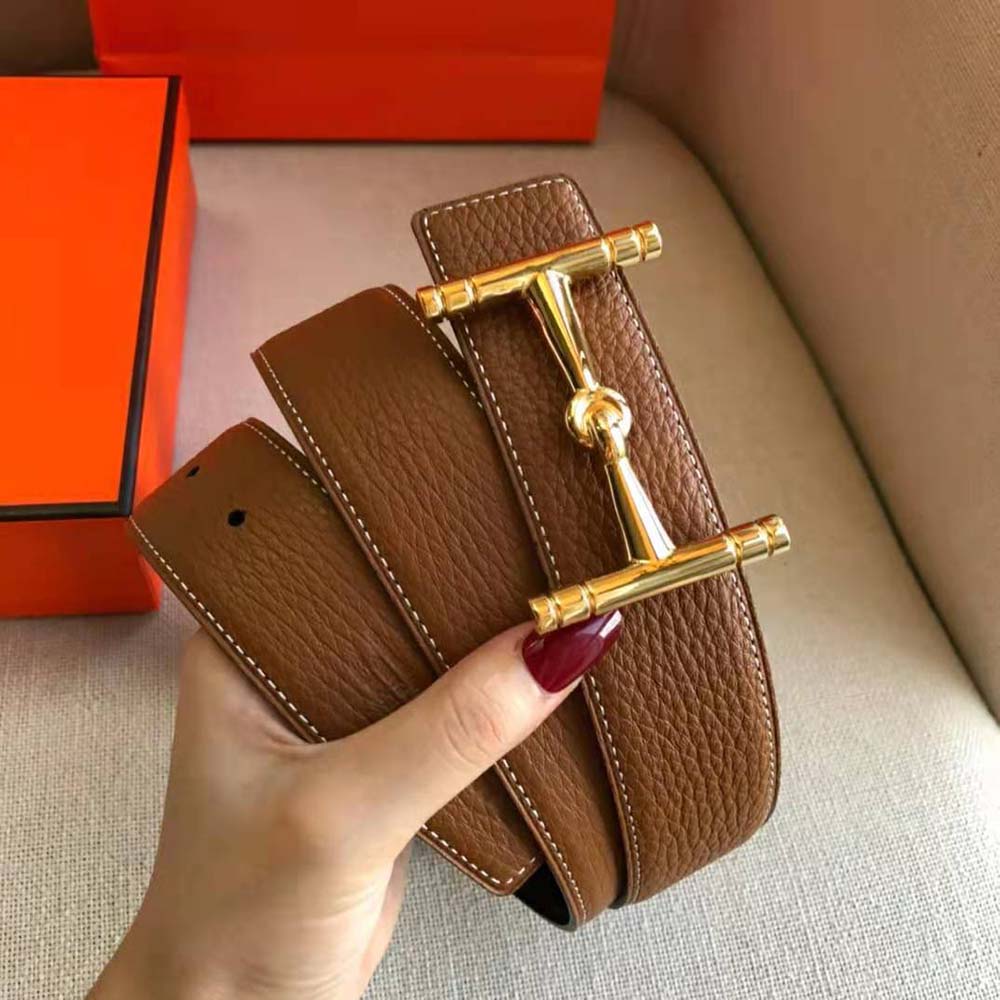 Hermes Women H Hippique Belt Buckle & Reversible Leather Strap 32 mm-Brown - image 5