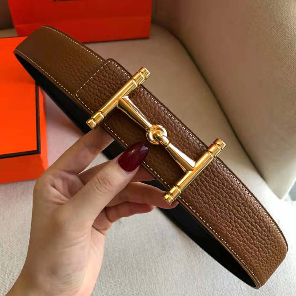Hermes Women H Hippique Belt Buckle & Reversible Leather Strap 32 mm-Brown - image 6