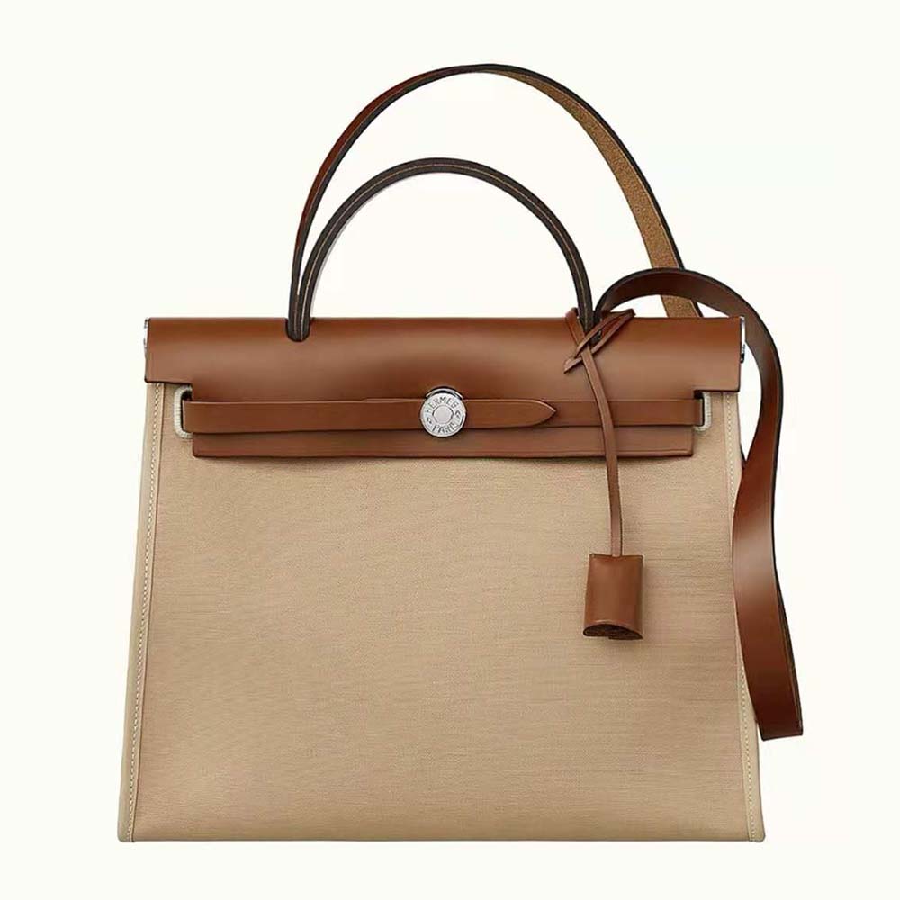Front view of Hermes Women Herbag Zip 31 Bag-Brown showing zip closure