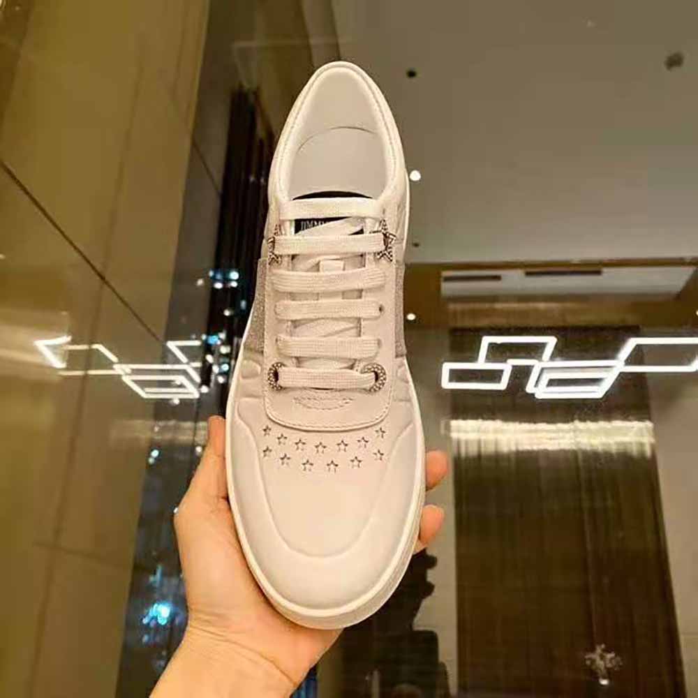 Overhead view showing laces and silhouette of Jimmy Choo Women Hawaii F White Trainers