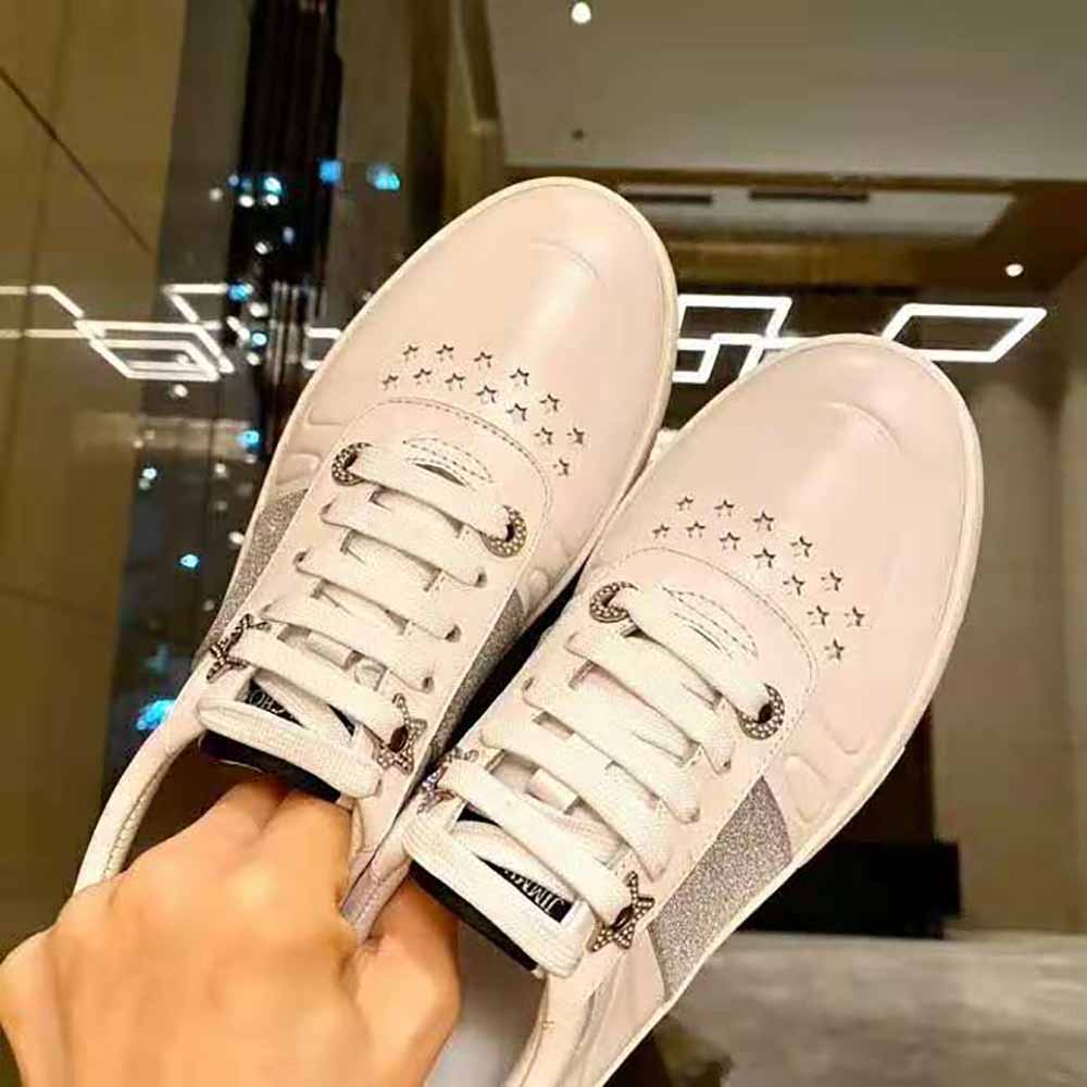 Jimmy Choo Women Hawaii F White Calf Leather Lace-Up Trainers with Glitter Stripe - image 6