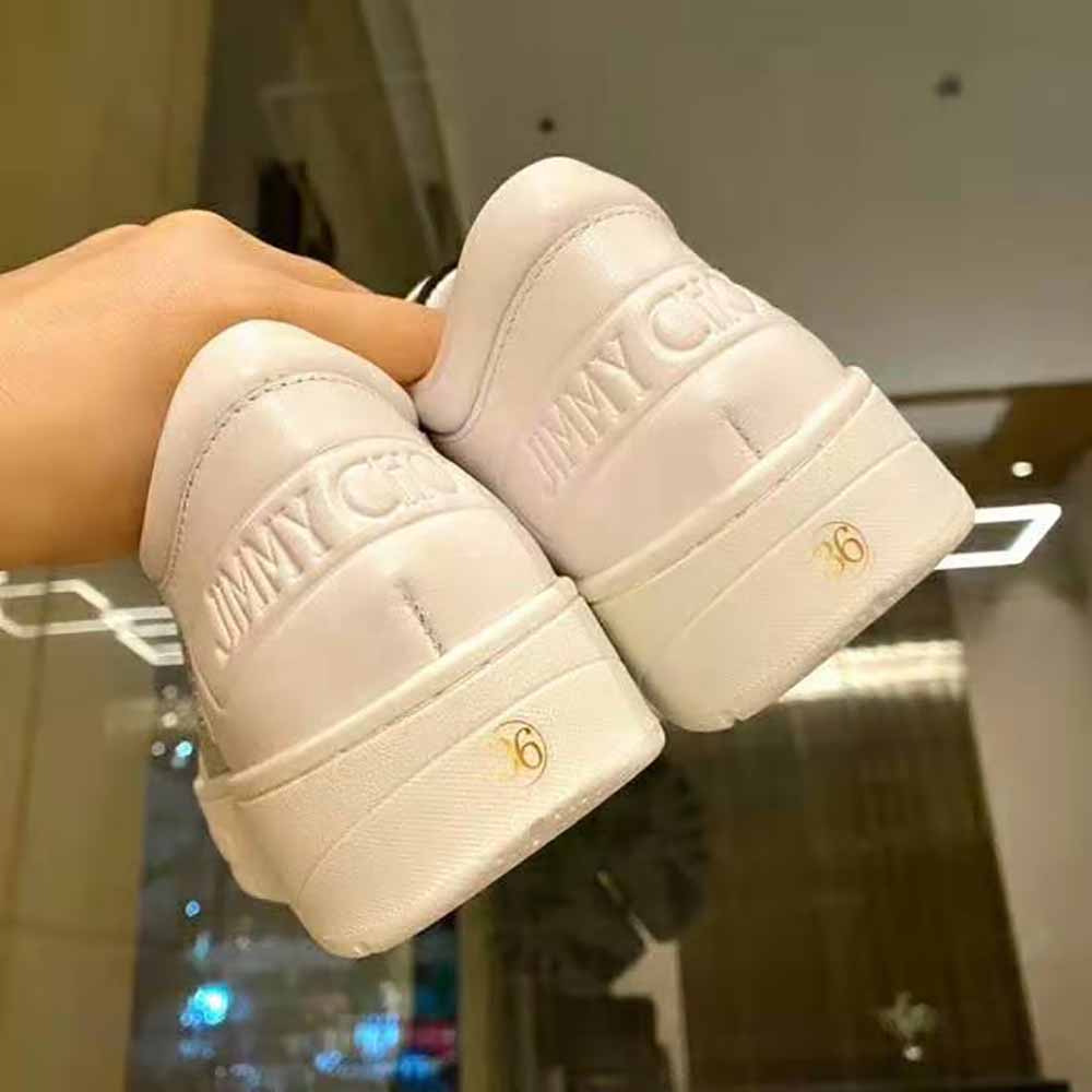 Jimmy Choo Women Hawaii F White Calf Leather Lace-Up Trainers with Glitter Stripe - image 7