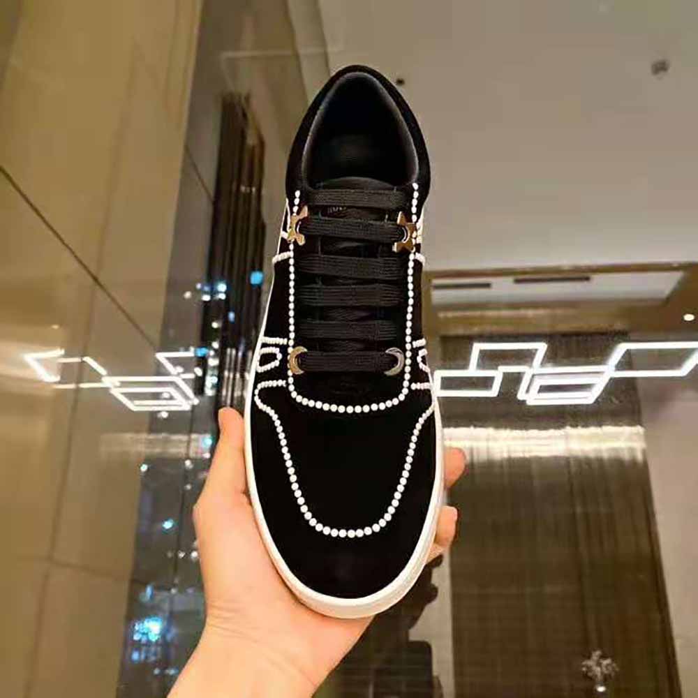Overhead view showing lace-up closure of Jimmy Choo Women Hawaii/F Black Suede Sneakers