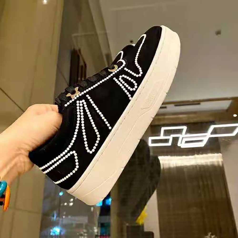 Jimmy Choo Women Hawaii/F Black Suede Lace-Up Sneakers with Pearl Detailing - image 5