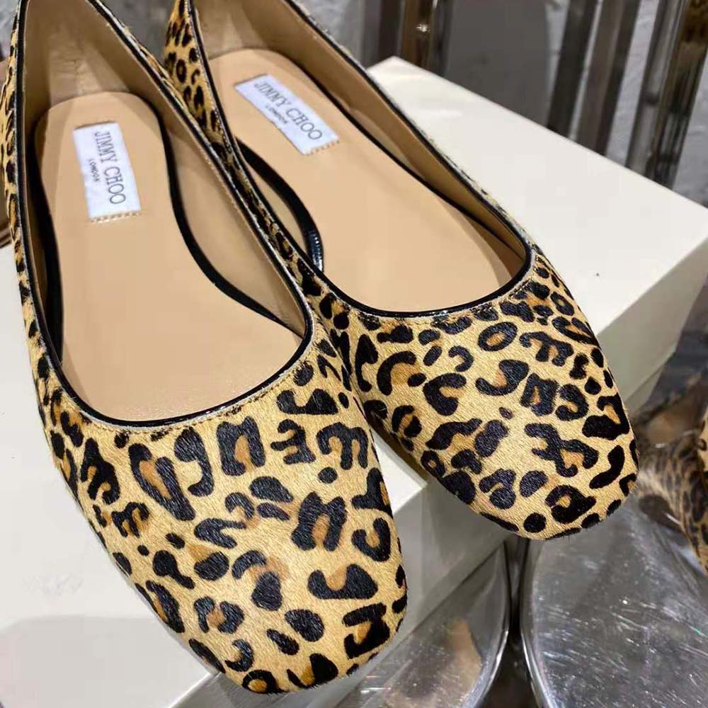 Top view showing brown pony hair texture on Jimmy Choo Women Mirele Flats