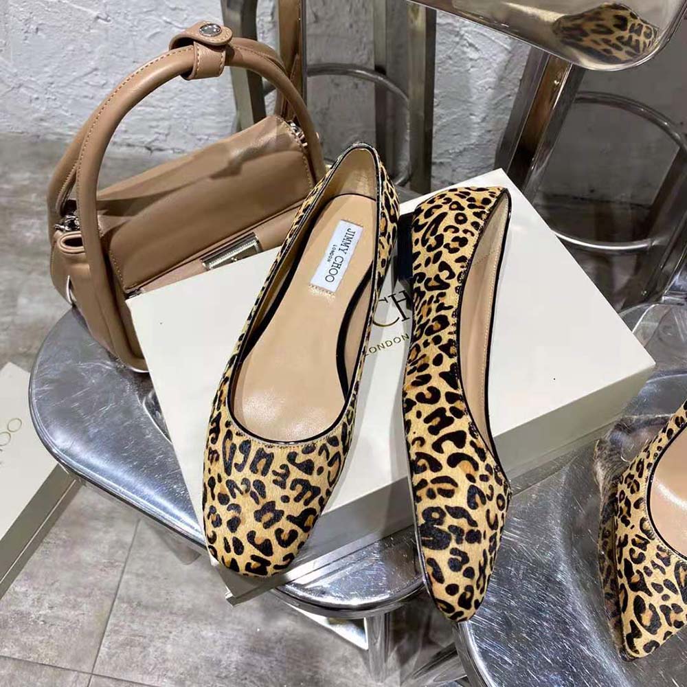 Jimmy Choo Women Mirele Flat Natural Mix Leopard Print Pony Flats with JC Emblem - image 4