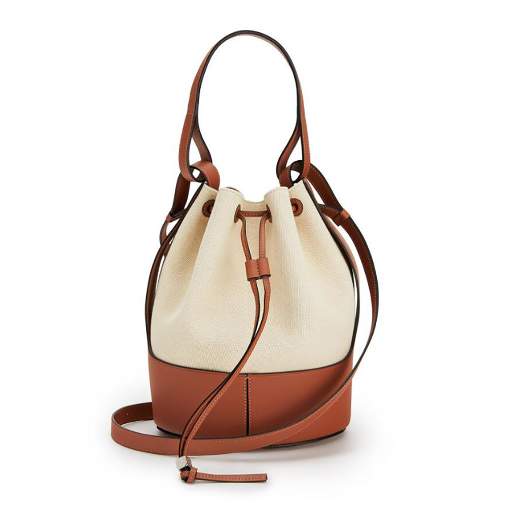 Front view of Loewe Women Balloon Bag in Canvas and Calfskin-Brown