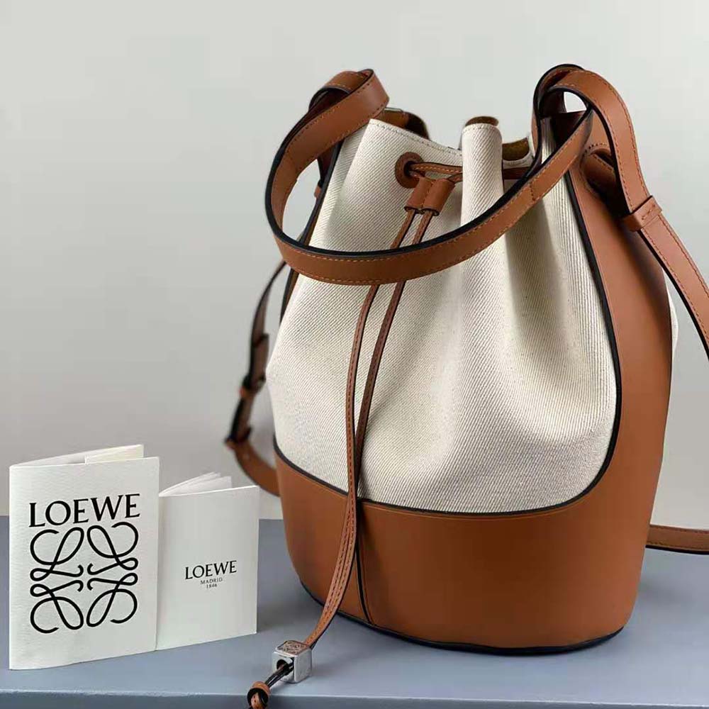 Loewe Women Balloon Bag in Canvas and Calfskin-Brown - image 5