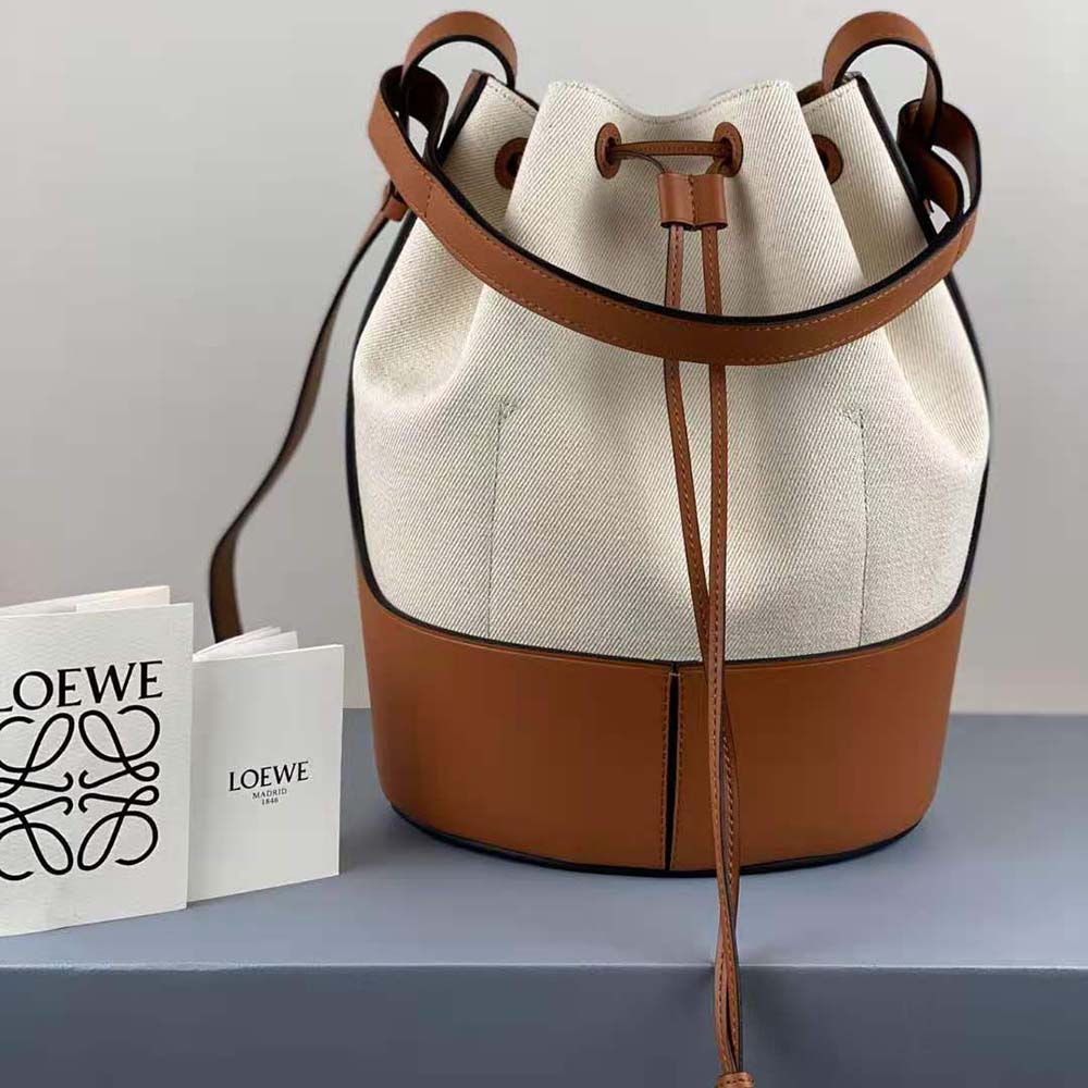 Loewe Women Balloon Bag in Canvas and Calfskin-Brown - image 6