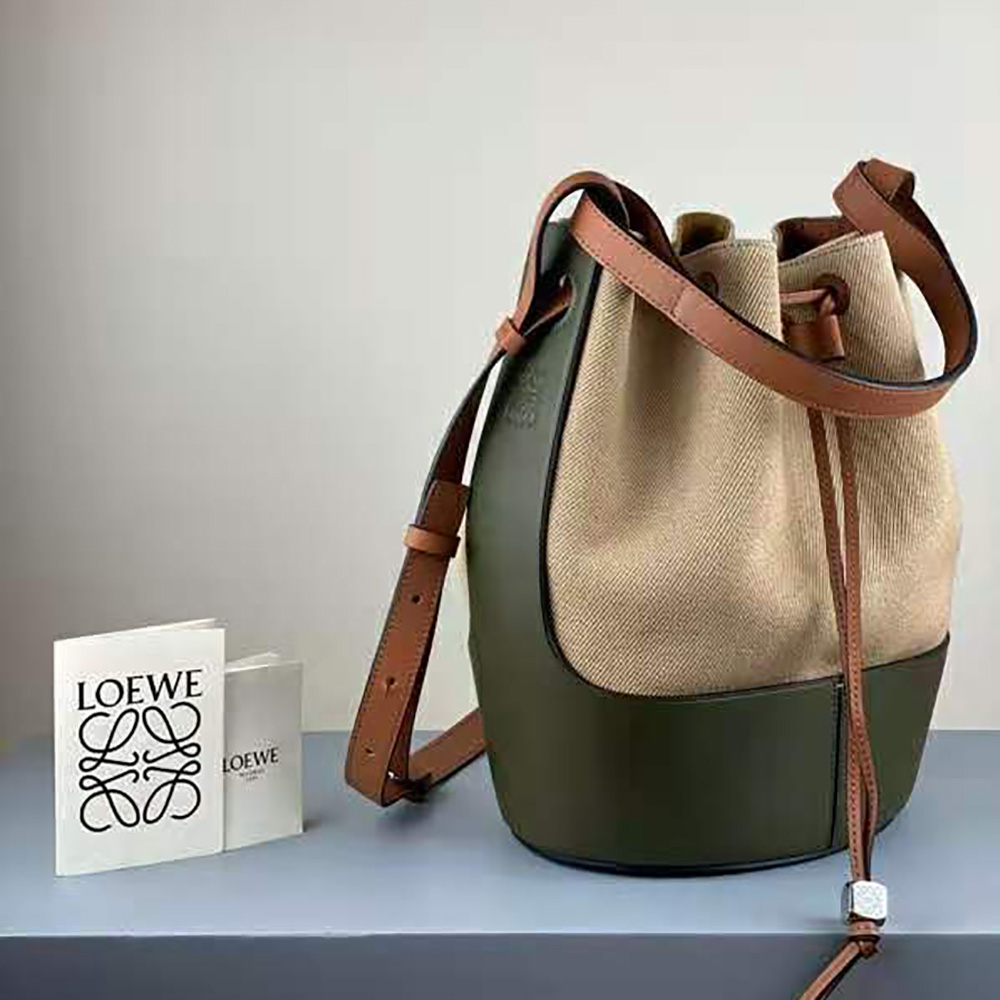 Side angle showing silhouette of Loewe Women Balloon Bag in Brown