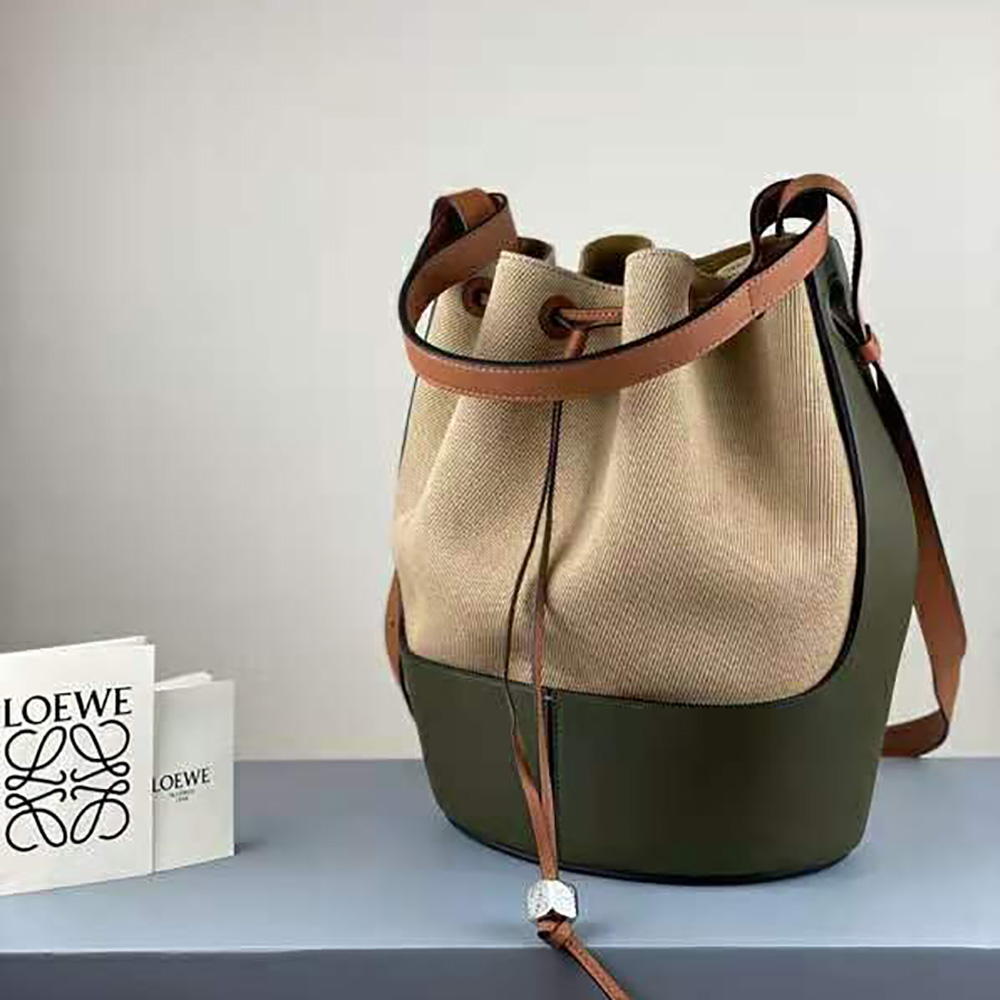 Loewe Women Balloon Bag in Canvas and Calfskin-Dark Green - image 4