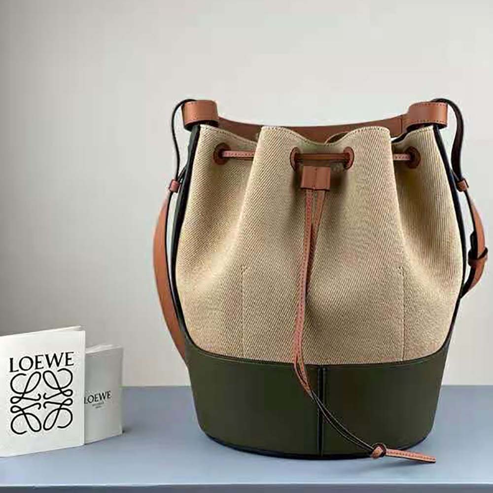 Loewe Women Balloon Bag in Canvas and Calfskin-Dark Green - image 5