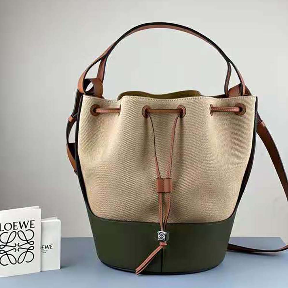 Loewe Women Balloon Bag in Canvas and Calfskin-Dark Green - image 7