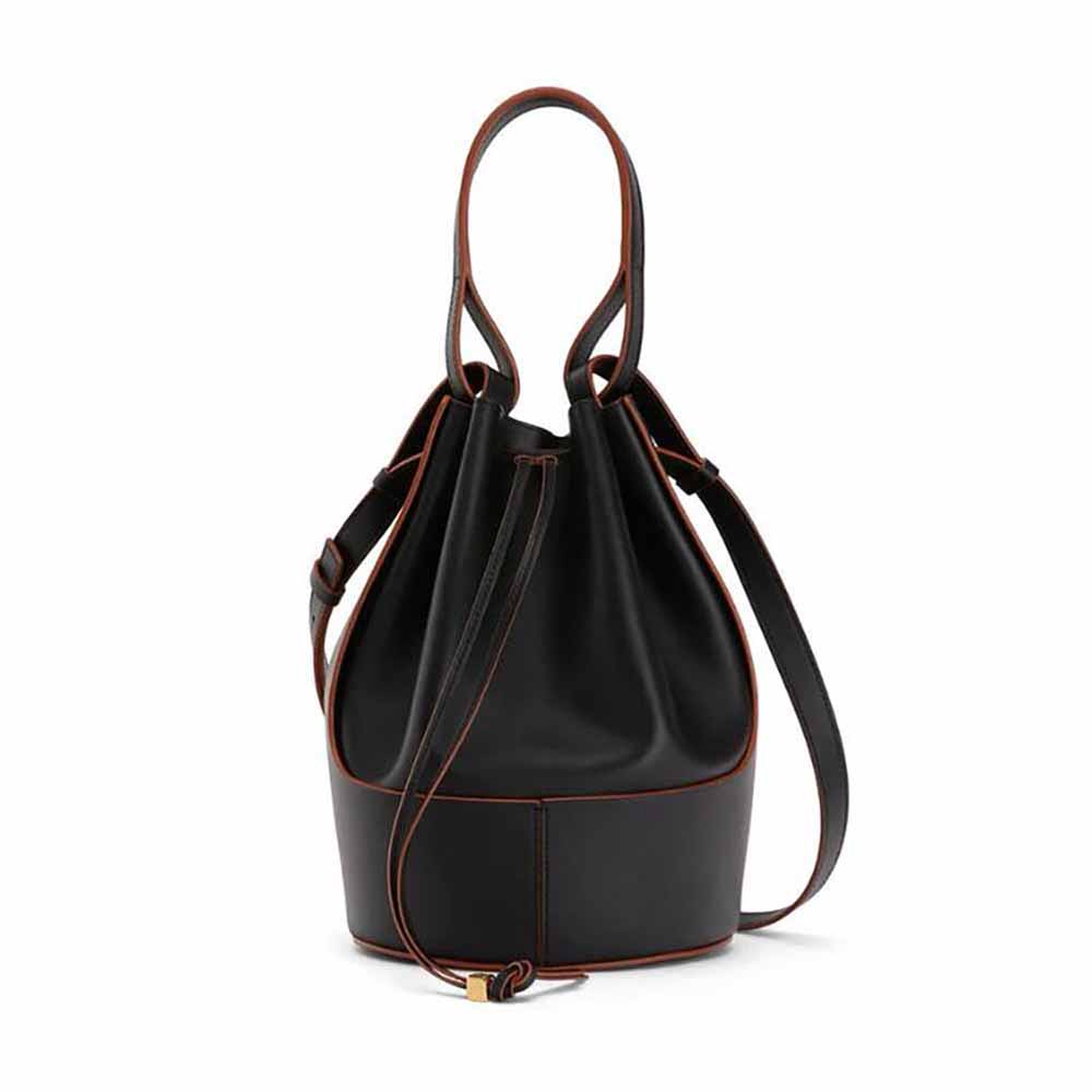 Front view of Loewe Women Balloon Bag in Nappa Calfskin-Black with balloon shape