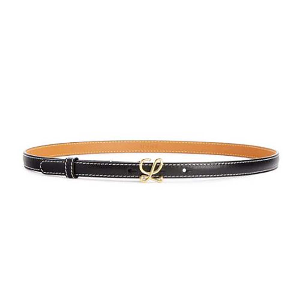 Front view of Loewe Women Belt in Smooth Calfskin-Black laid flat