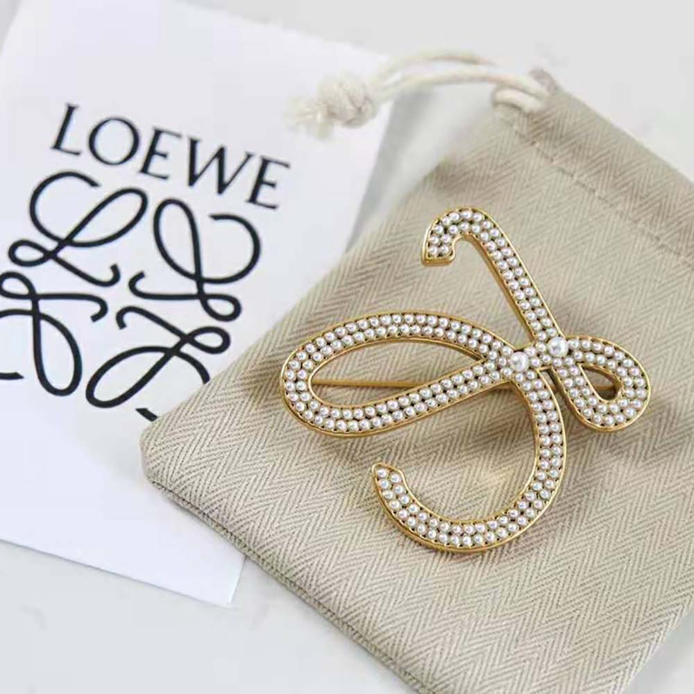 Loewe Women Brooch in Metal and Pearls - image 4