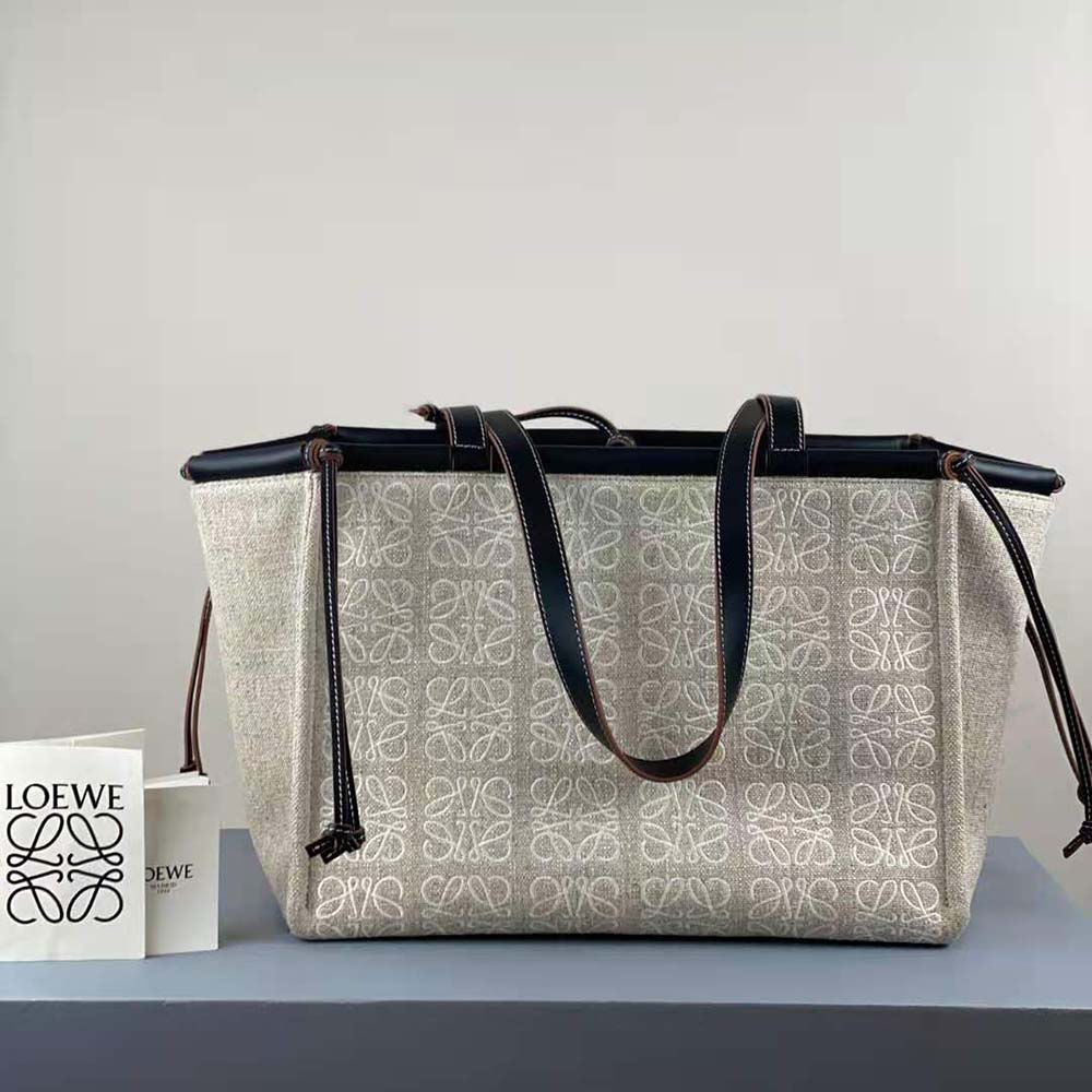 Close-up detail of embossed Anagram on Loewe Women Cushion Tote Bag