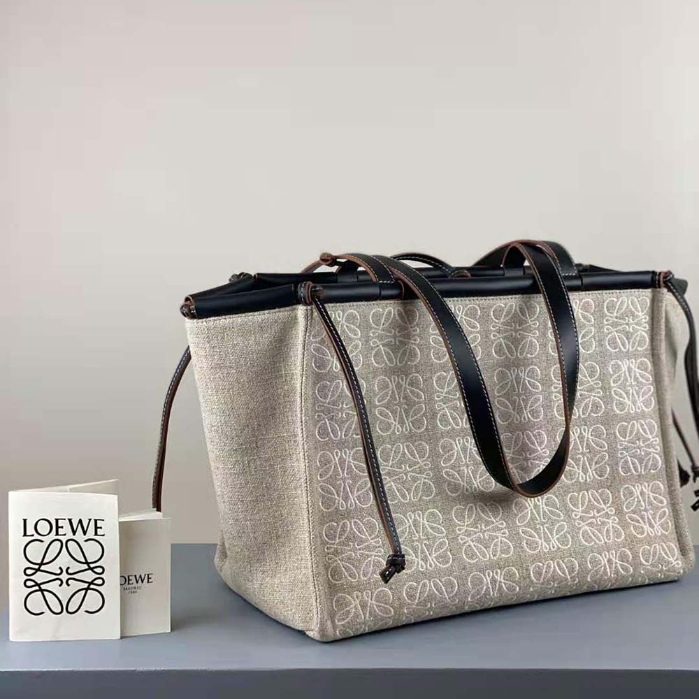 Loewe Women Cushion Tote Bag in Anagram Linen and Calfskin - image 4