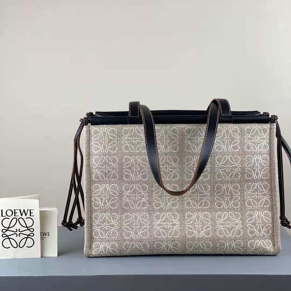 Loewe Women Cushion Tote Bag in Anagram Linen and Calfskin - image 6