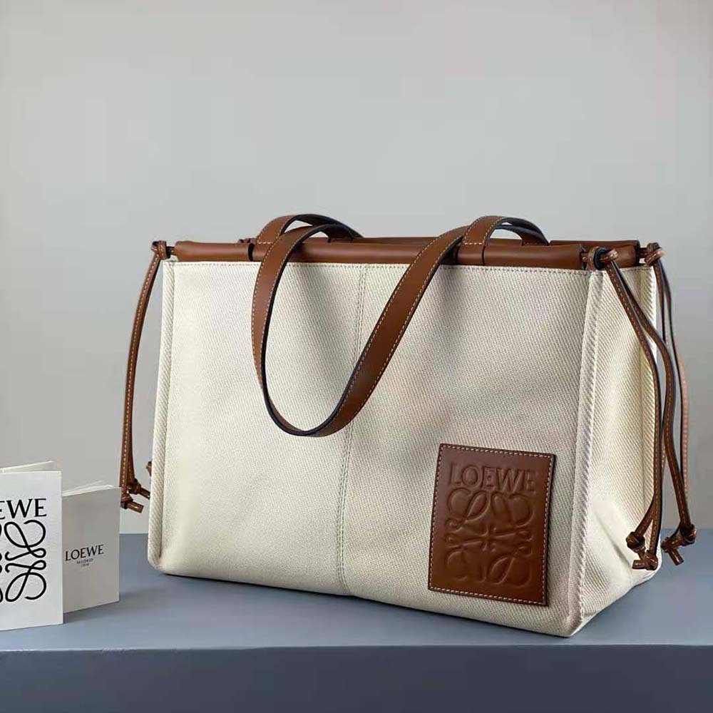 Loewe Women Cushion Tote Bag in Canvas and Calfskin-Brown - image 4