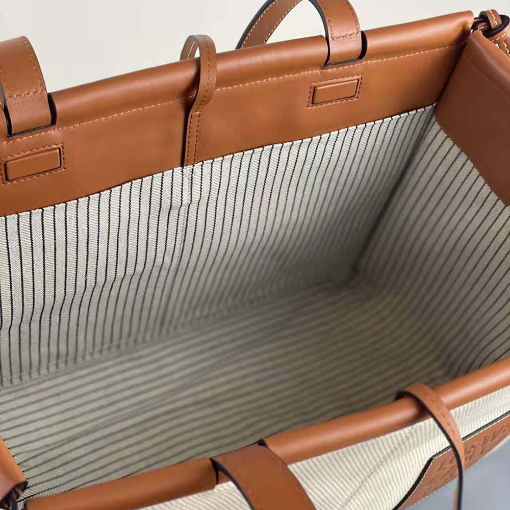 Loewe Women Cushion Tote Bag in Canvas and Calfskin-Brown - image 9