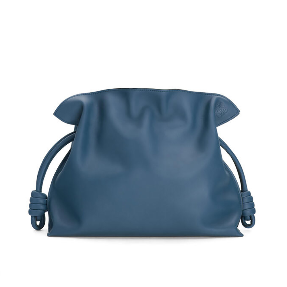 Front view of Loewe Women Flamenco Clutch in blue Nappa calfskin